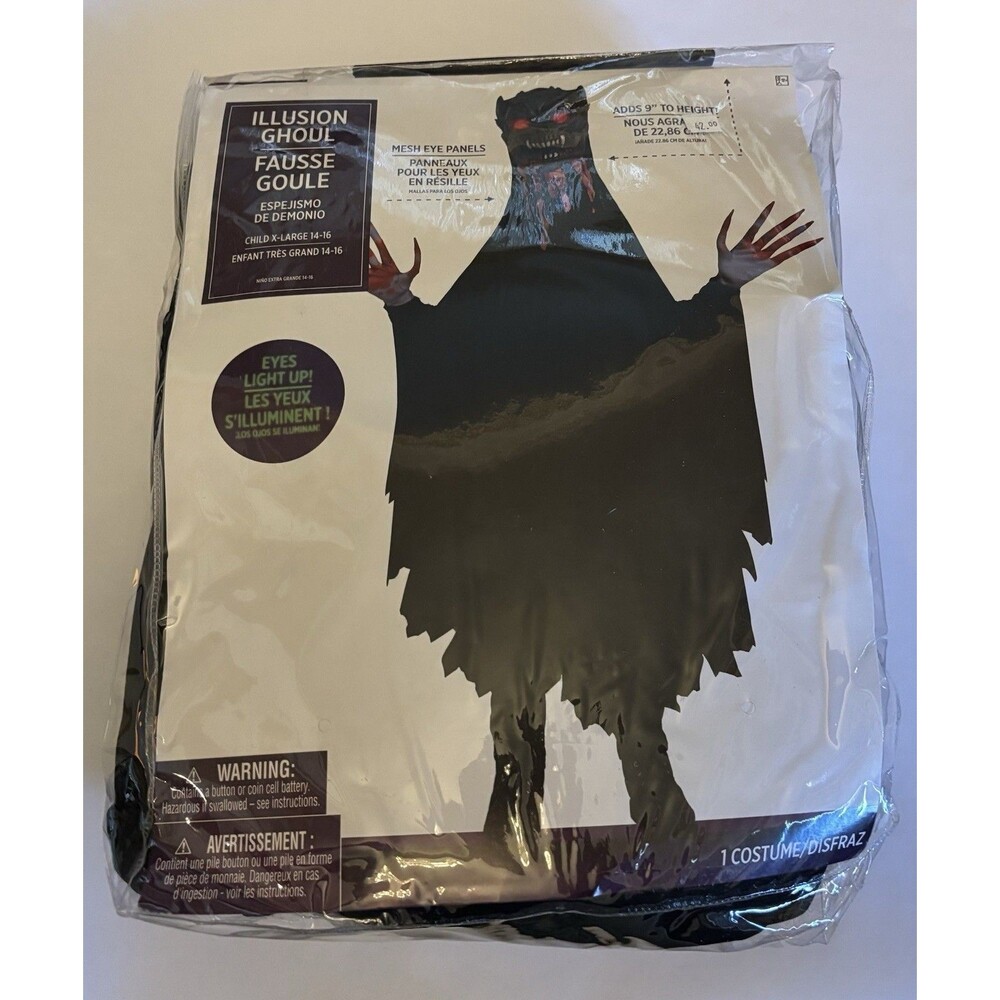 NEW Illusion Halloween Ghoul Costume Child Size XL 14-16 Eyes Light Up!